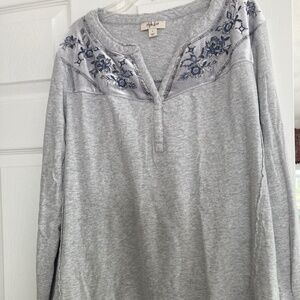 Style & Co Cotton Sweater Embellished velour and beaded bodice Size L